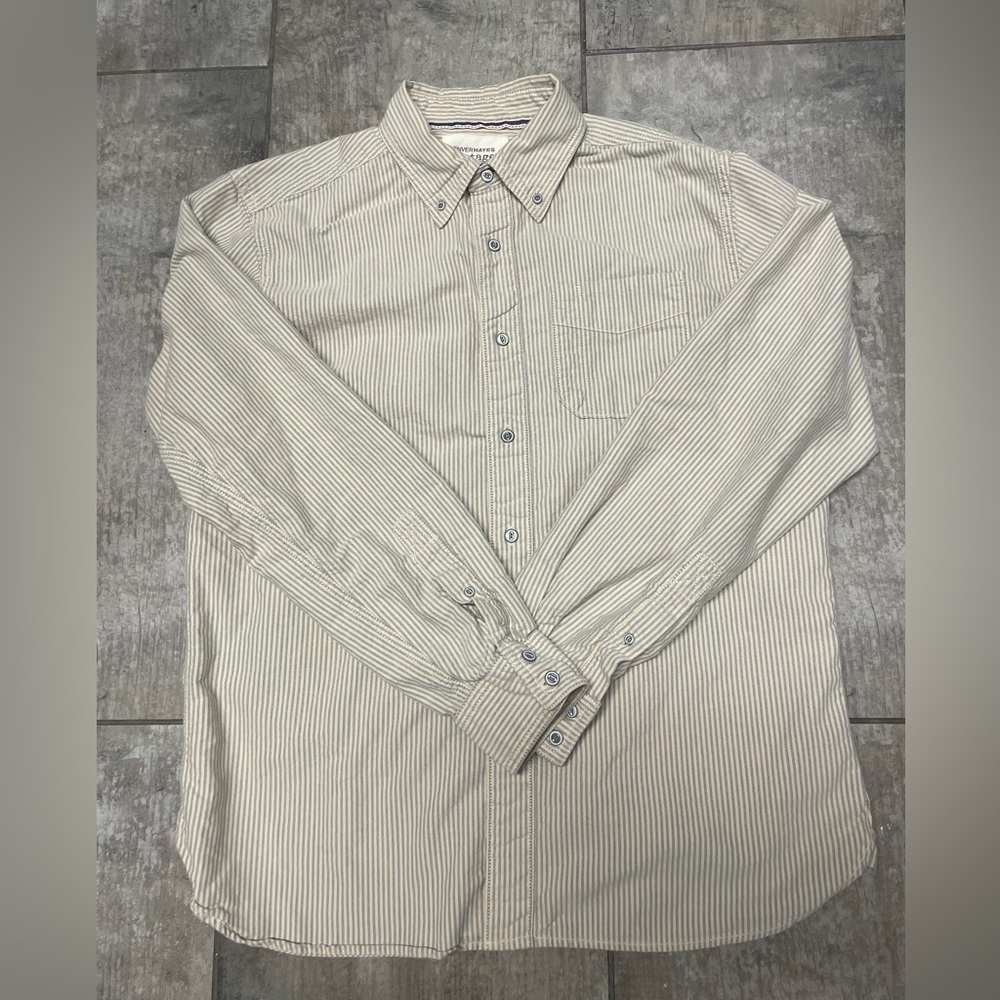 Denver Hayes Vintage Men's Cream Striped Button Down Shirt